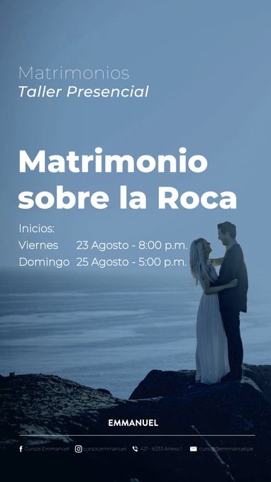 Matrimonio sobre la Roca - Vie 23 Agosto - 8.00pm